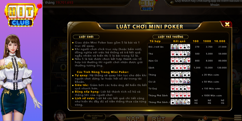 Luật chơi Mini Poker Hitclub